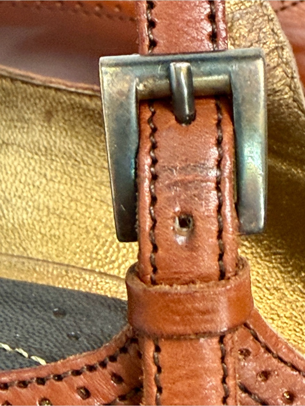 Prada Leather Mary Janes w/brogue detailing and bow, buckle, wooden heel, 37,EUC - Picture 9 of 14